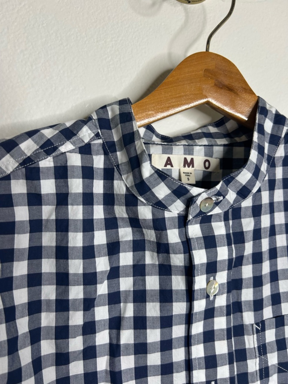 NWT AMO Rosalind Shirt Blue Navy Checkered Cropped Button Down Shirt Small - Picture 11 of 14